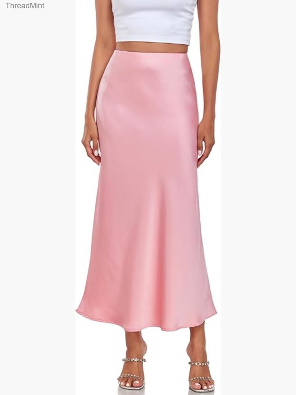 Silk Satin Maxi Skirt High Waist Elastic Pull-On A Line Fishtail Long